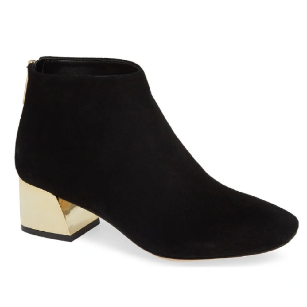 Karl Lagerfeld Paris Black Bootie Gold Block Heel 8.5M / 39B Hayden (Not Fiona)